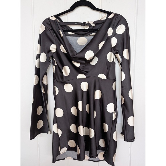 Free People Tigre Mini Dress XS Black White Polka Dot Long Sleeve - Picture 2 of 10